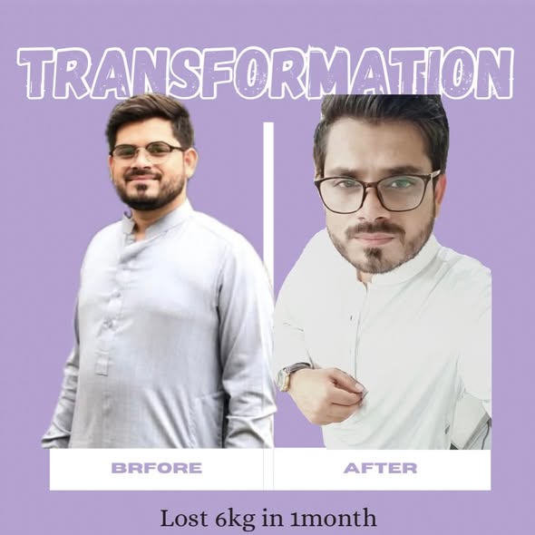 Client transformation: before and after photos, 6kg lost in 1 month