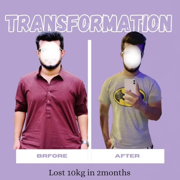 Client transformation: before and after photos, 10kg lost in 2 months
